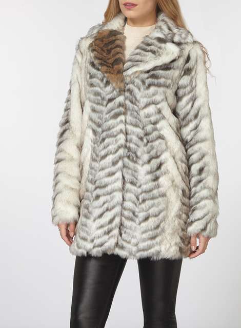 White Animal Print Faux Fur Coat